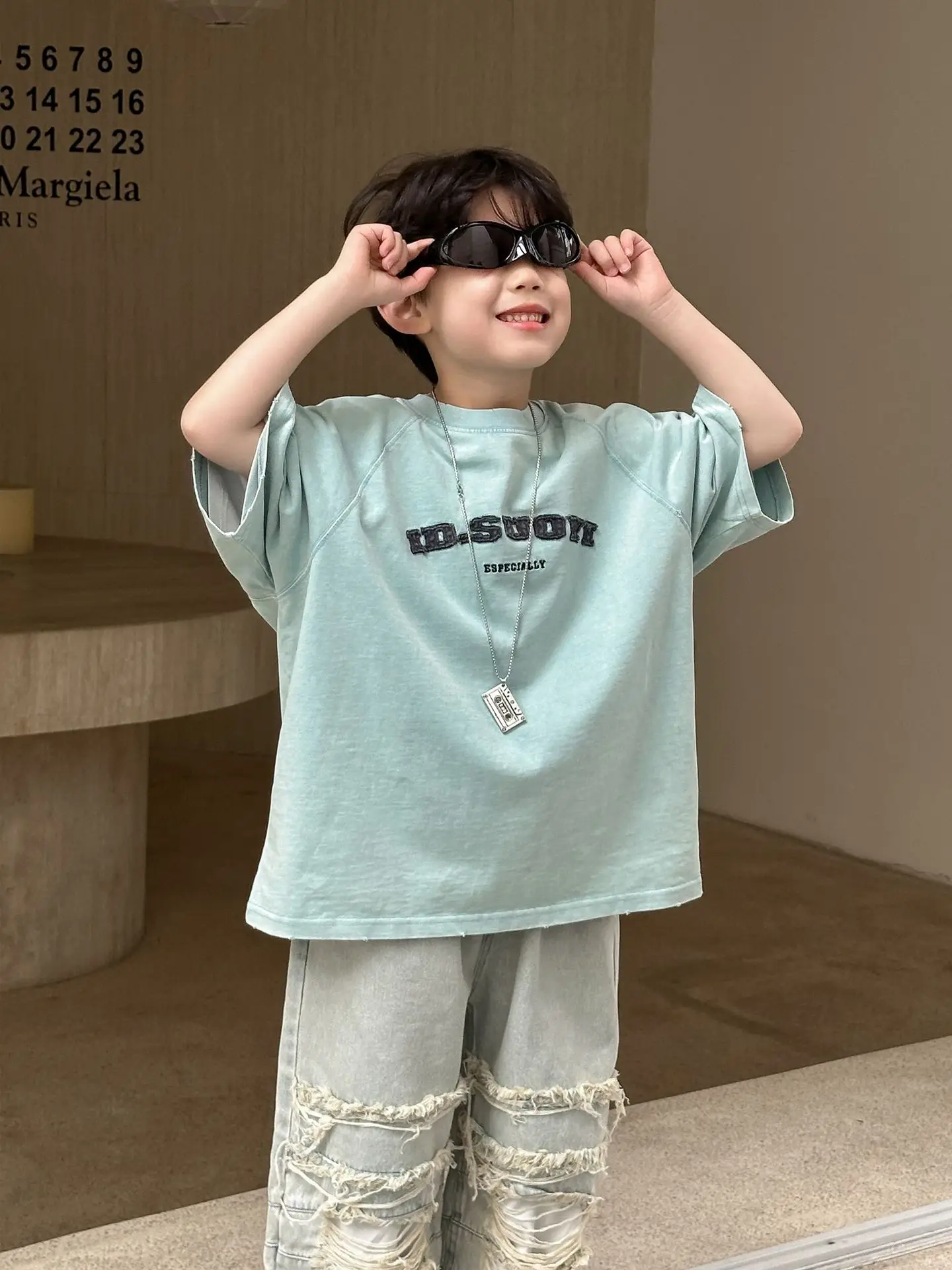 Kids Pure Cotton T-Shirt Light Blue 2025 Summer — feature 4