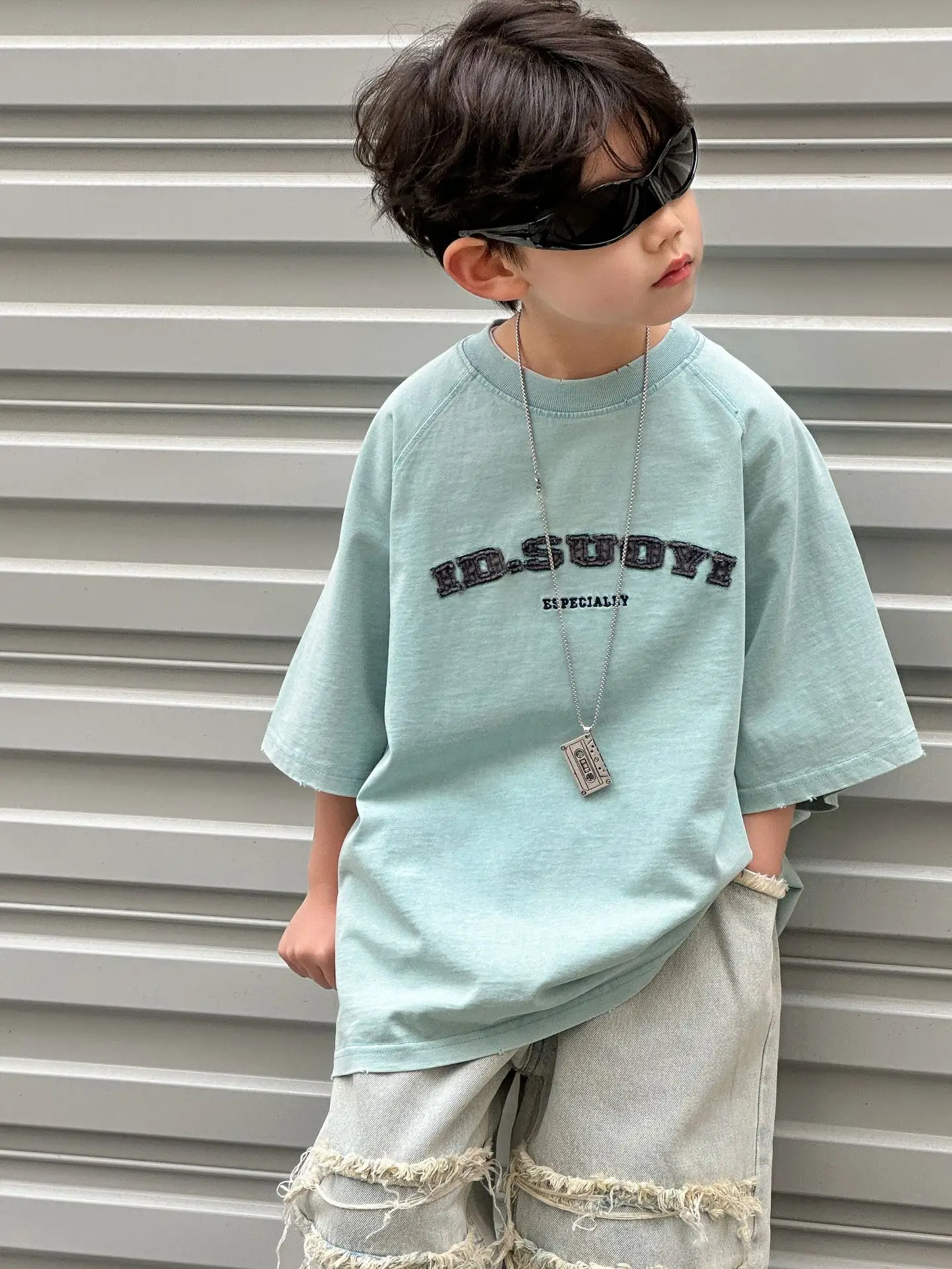 Kids Pure Cotton T-Shirt Light Blue 2025 Summer — feature 8