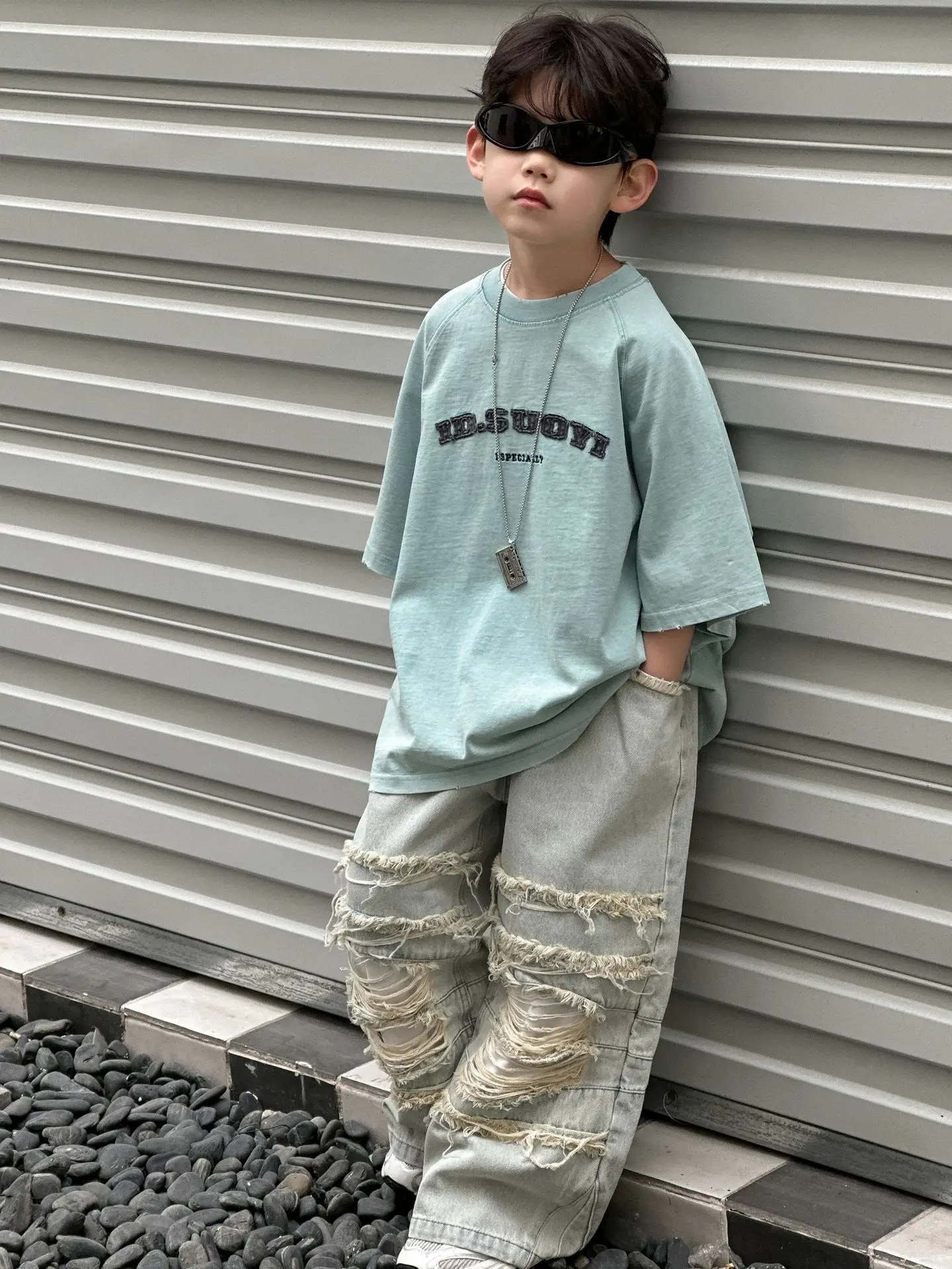 Kids Pure Cotton T-Shirt Light Blue 2025 Summer — feature 9