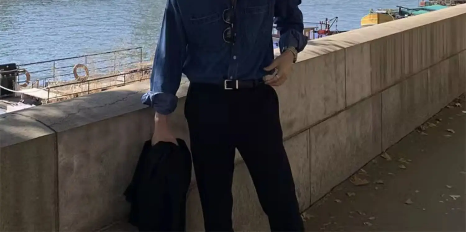 Men's Dark Blue Denim Long Sleeve Jacket with Button Front — feature 13