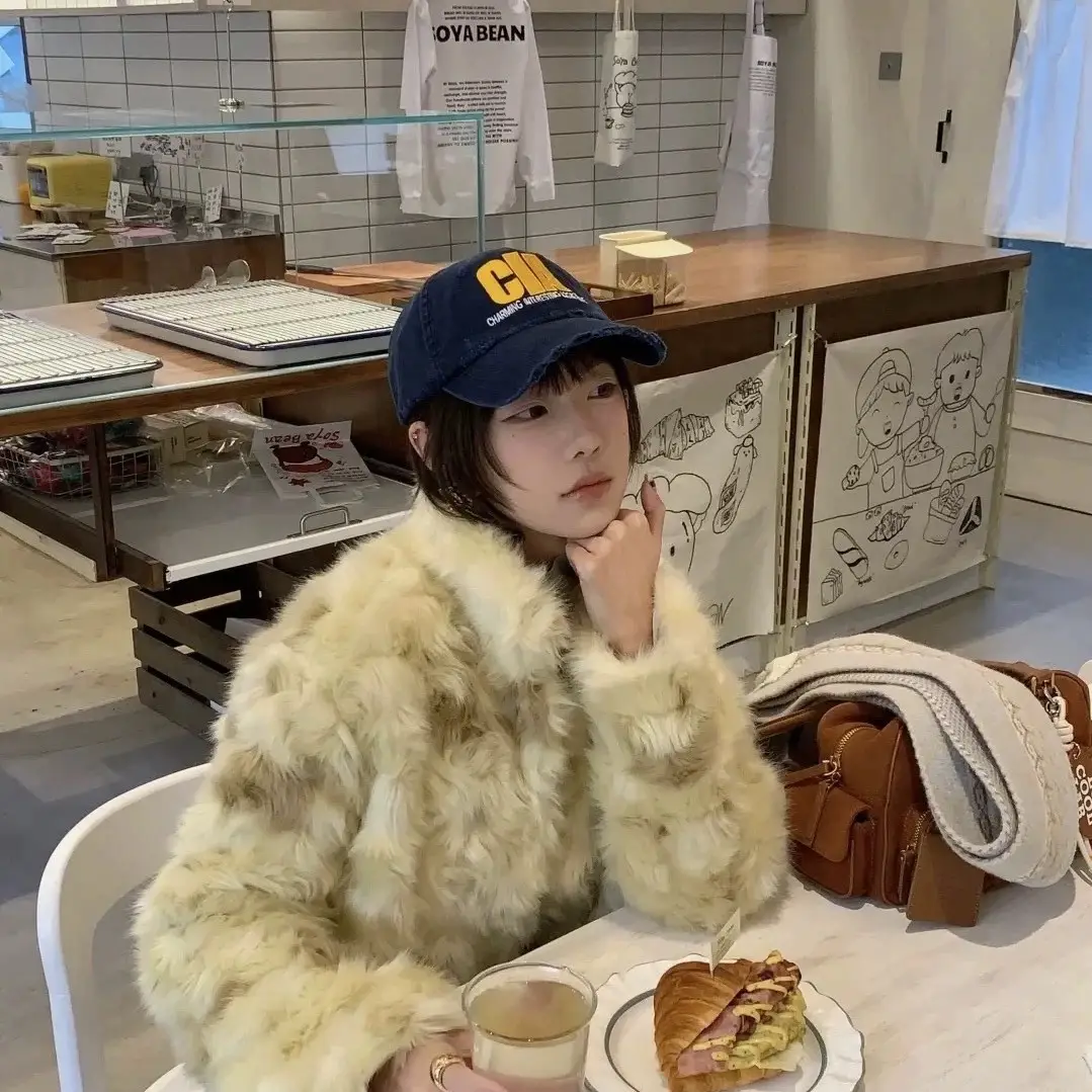 Women's Faux Fur Baseball Cap with Embroidered Design - Image 8