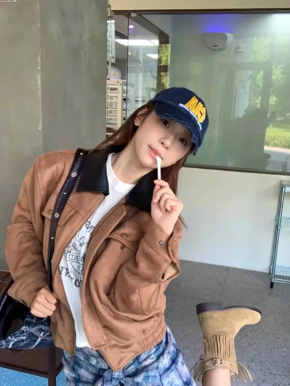 Women's Faux Fur Baseball Cap with Embroidered Design — feature 5