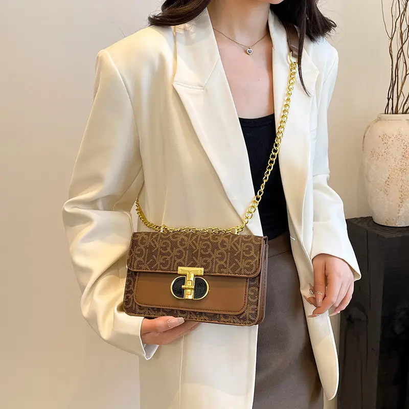 Women Vintage Chain Shoulder Bag Brown Gold 2025 - Image 7