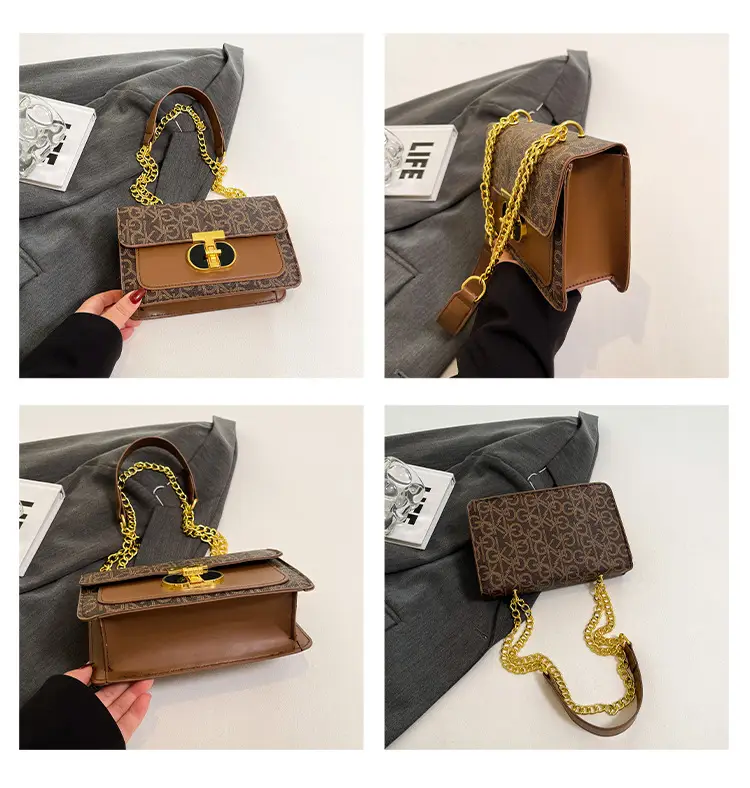 Women Vintage Chain Shoulder Bag Brown Gold 2025 — feature 11