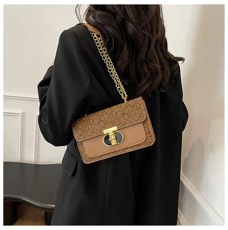 Women Vintage Chain Shoulder Bag Brown Gold 2025 — feature 16