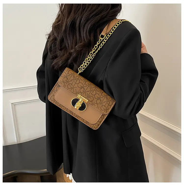Women Vintage Chain Shoulder Bag Brown Gold 2025 — feature 18