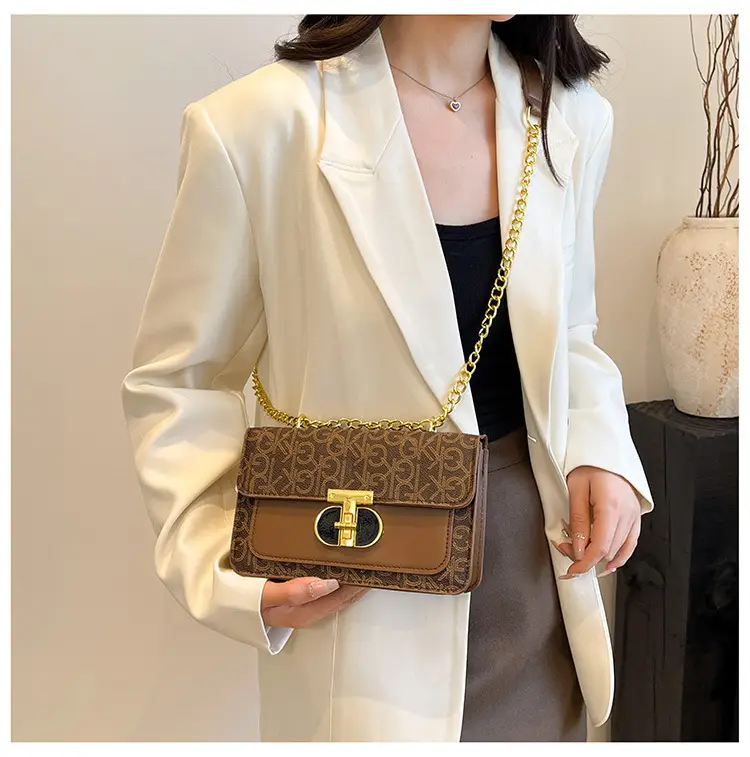 Women Vintage Chain Shoulder Bag Brown Gold 2025 — feature 26