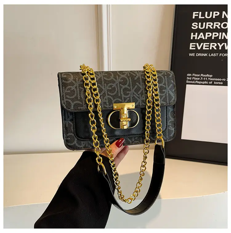 Women Vintage Chain Shoulder Bag Brown Gold 2025 - Image 3