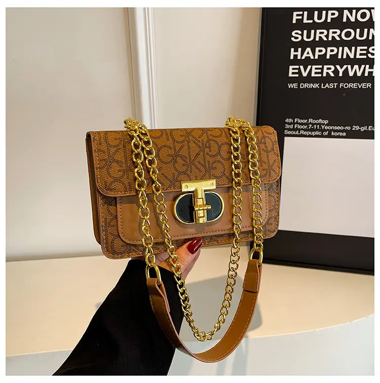 Women Vintage Chain Shoulder Bag Brown Gold 2025 - Image 4