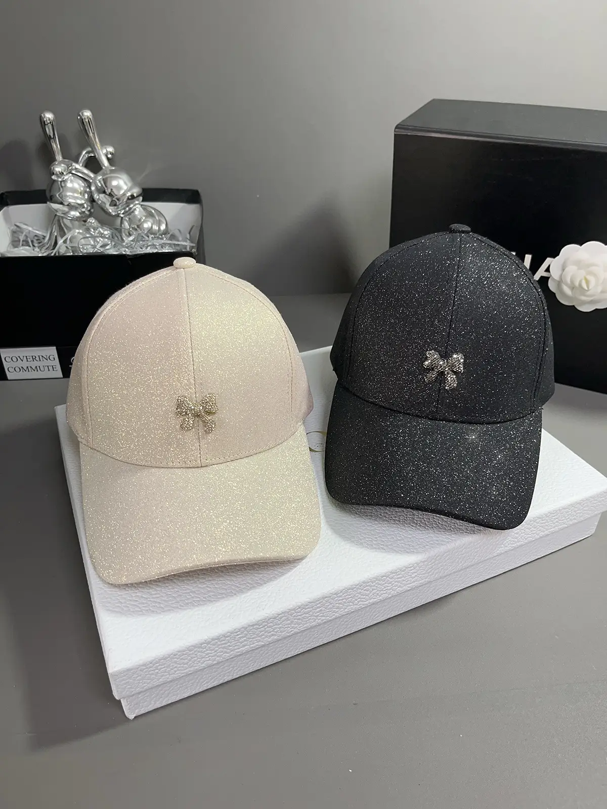 Korean Style Sequin Bow Baseball Cap — feature 1