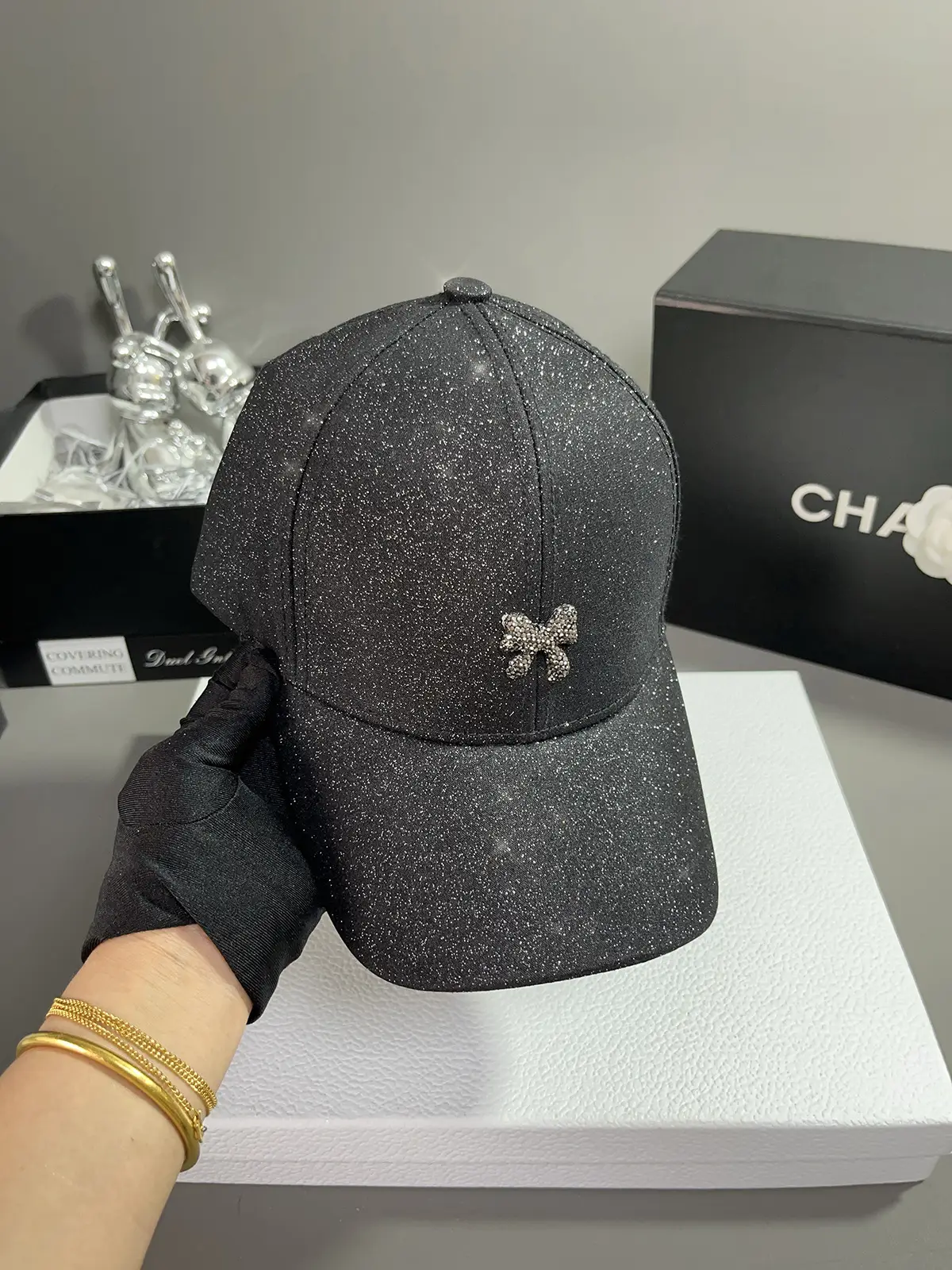 Korean Style Sequin Bow Baseball Cap - Image 3