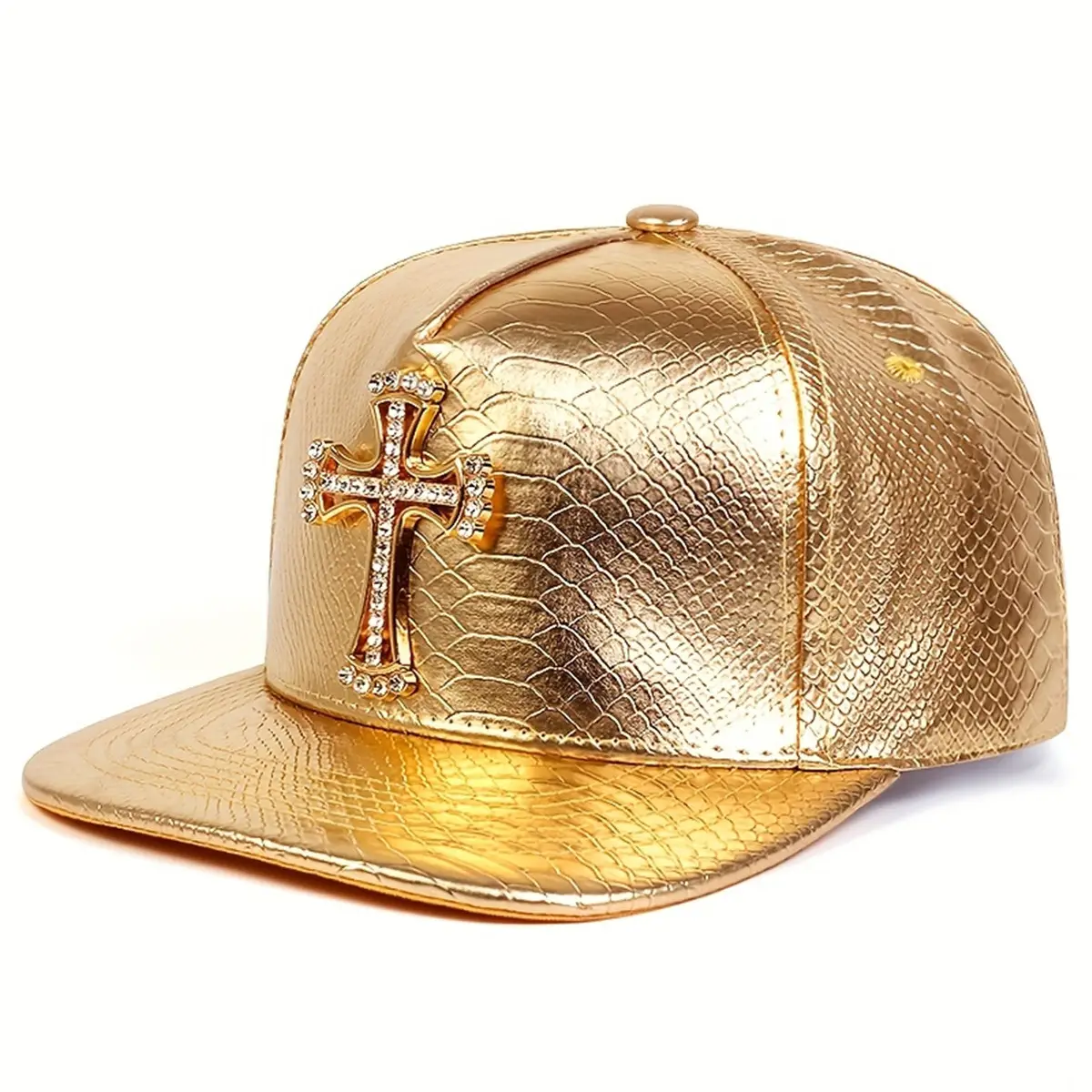 Black Croc Cross Cap with Diamond Embroidery - Image 6