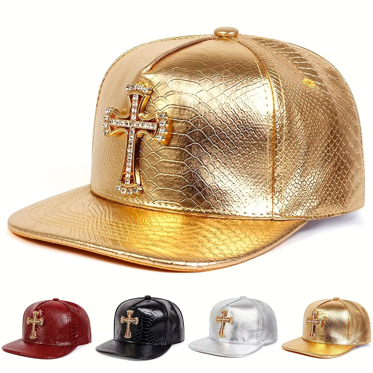 Black Croc Cross Cap with Diamond Embroidery — feature 1