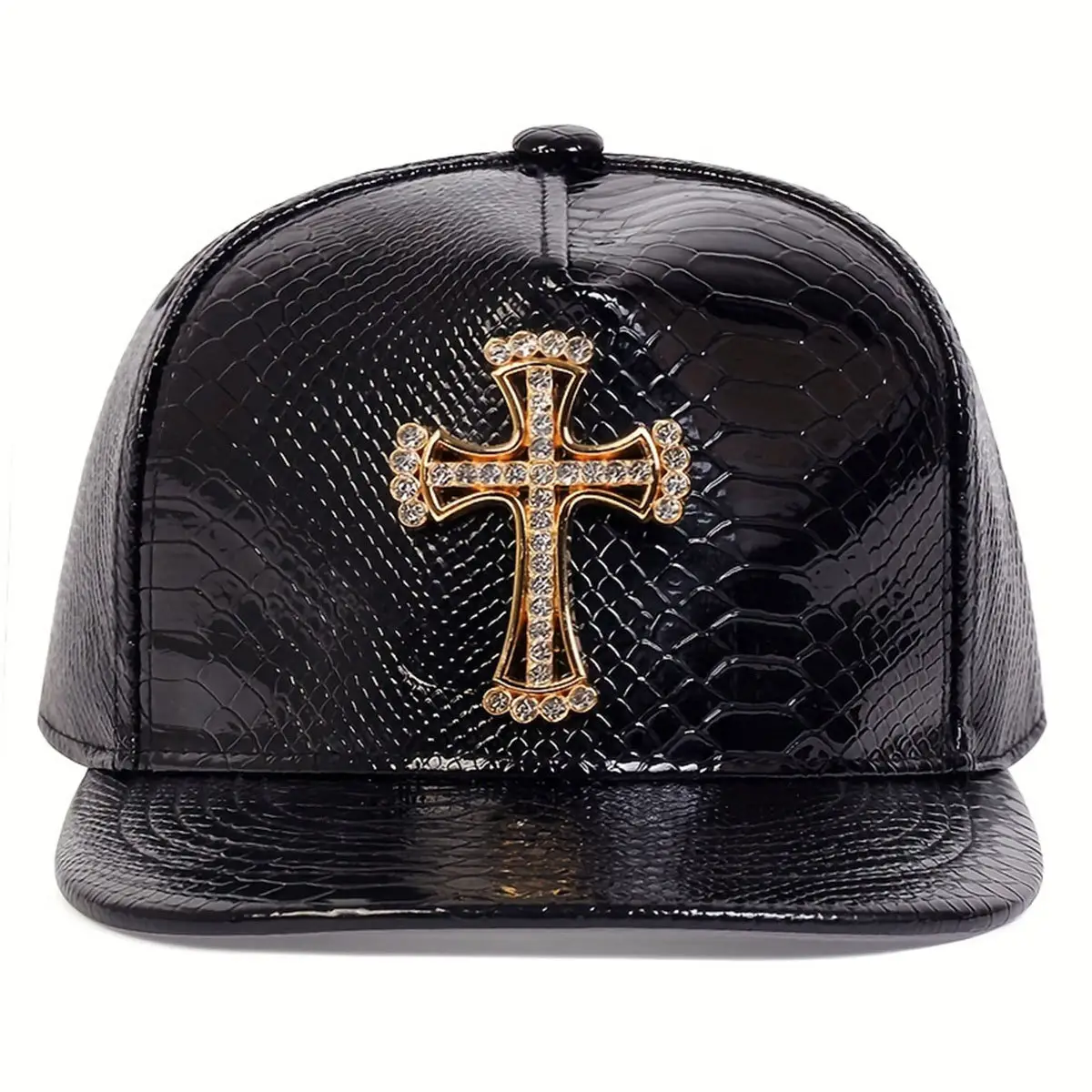Black Croc Cross Cap with Diamond Embroidery — feature 5