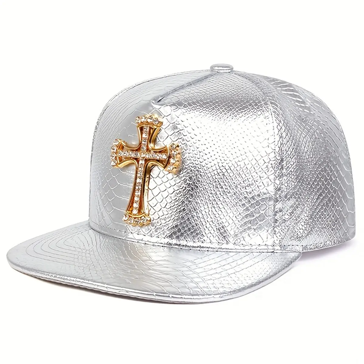 Black Croc Cross Cap with Diamond Embroidery - Image 2
