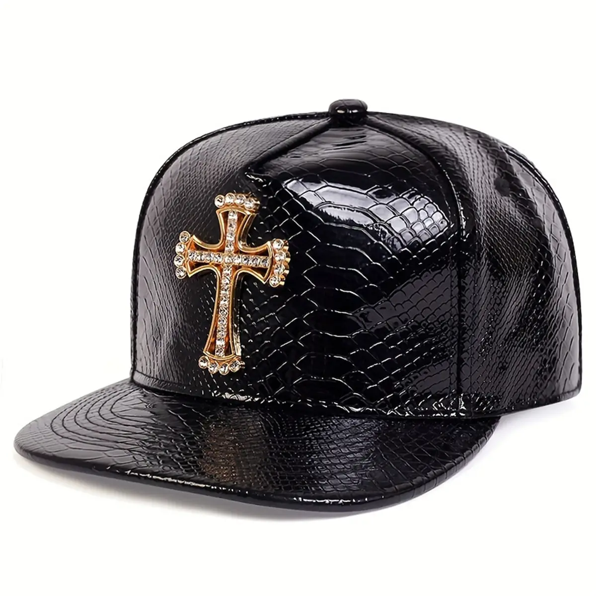 Black Croc Cross Cap with Diamond Embroidery - Image 3
