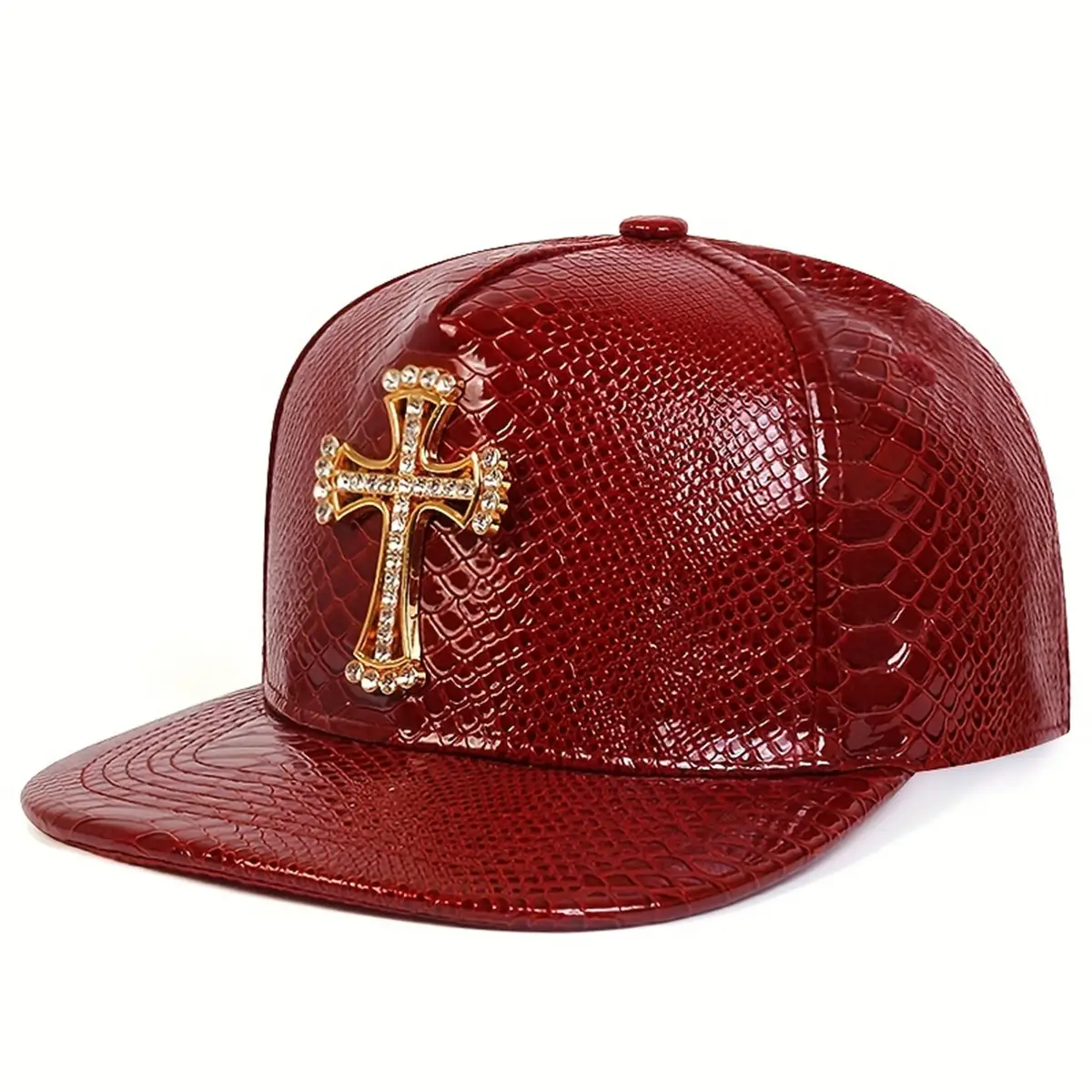 Black Croc Cross Cap with Diamond Embroidery - Image 4