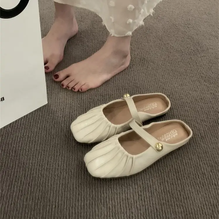 Flat Baotou Half Slippers Women's Outerwear Mary Jane Shoes 2025 New Spring and Summer Easiest for Match Lazy Mule Sandals