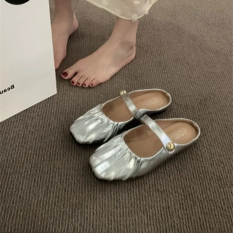 Flat Baotou Half Slippers Women's Outerwear Mary Jane Shoes 2025 New Spring and Summer Easiest for Match Lazy Mule Sandals