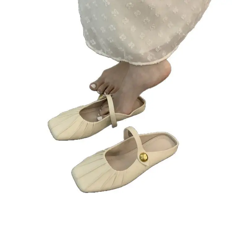 Flat Baotou Half Slippers Women's Outerwear Mary Jane Shoes 2025 New Spring and Summer Easiest for Match Lazy Mule Sandals