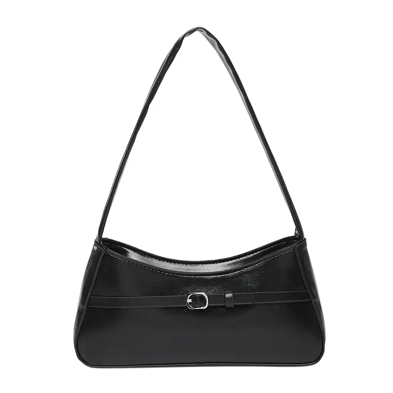 Trendy Brown French Style Shoulder Bag with Belt Buckle