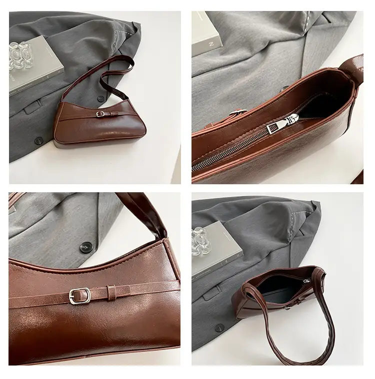 Trendy Brown French Style Shoulder Bag with Belt Buckle — feature 10