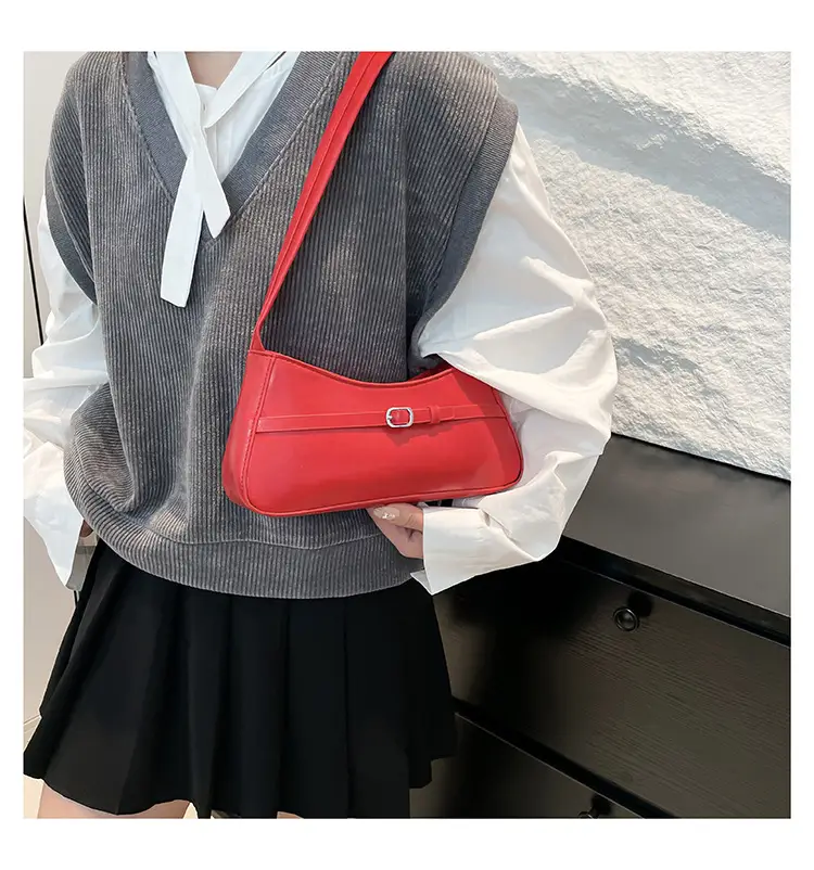Trendy Brown French Style Shoulder Bag with Belt Buckle — feature 13
