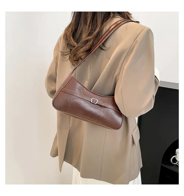 Trendy Brown French Style Shoulder Bag with Belt Buckle — feature 18