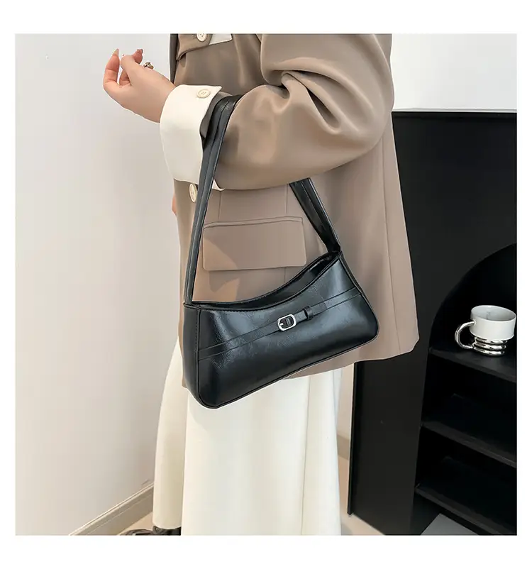 Trendy Brown French Style Shoulder Bag with Belt Buckle — feature 21