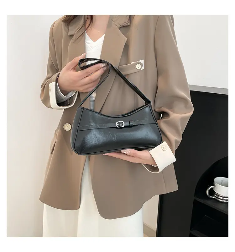 Trendy Brown French Style Shoulder Bag with Belt Buckle — feature 22