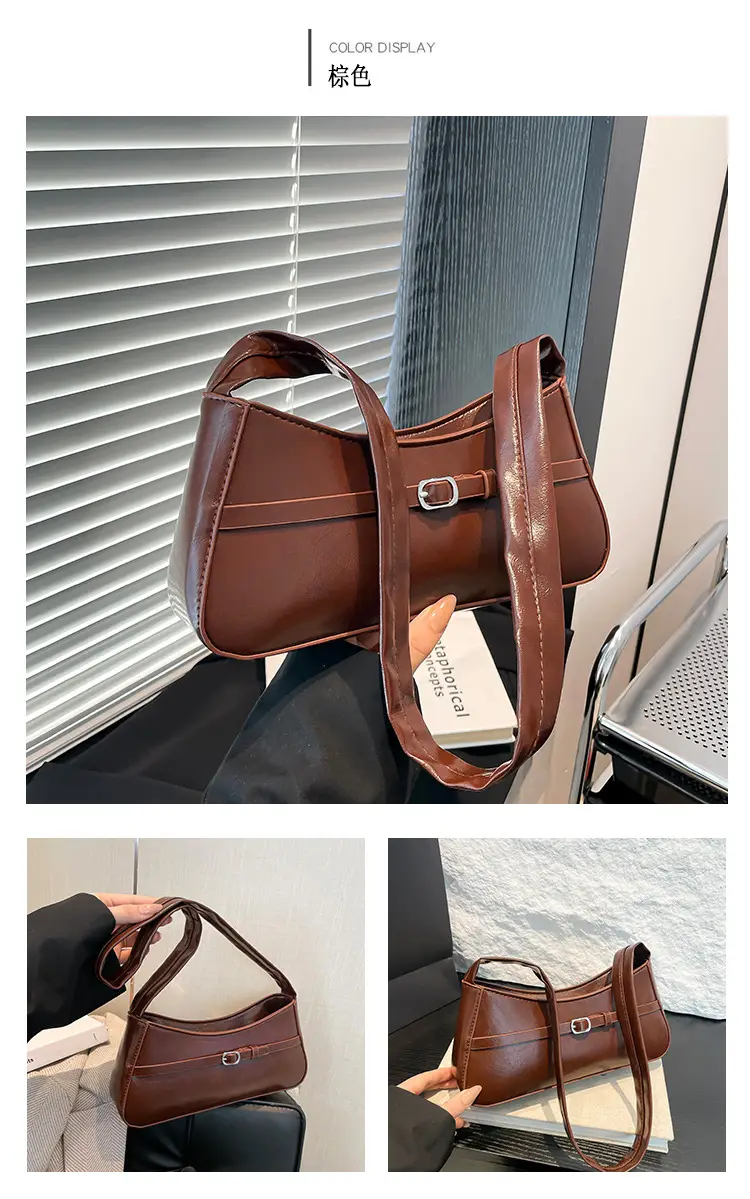 Trendy Brown French Style Shoulder Bag with Belt Buckle — feature 26