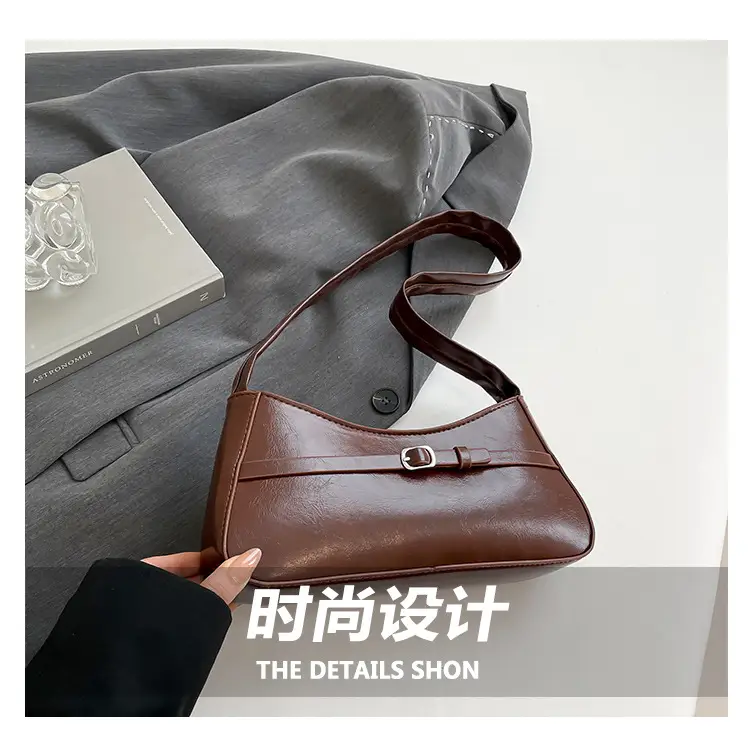 Trendy Brown French Style Shoulder Bag with Belt Buckle — feature 4