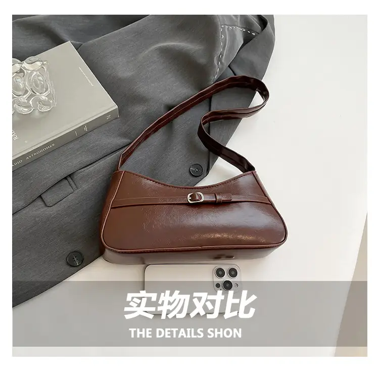Trendy Brown French Style Shoulder Bag with Belt Buckle — feature 7