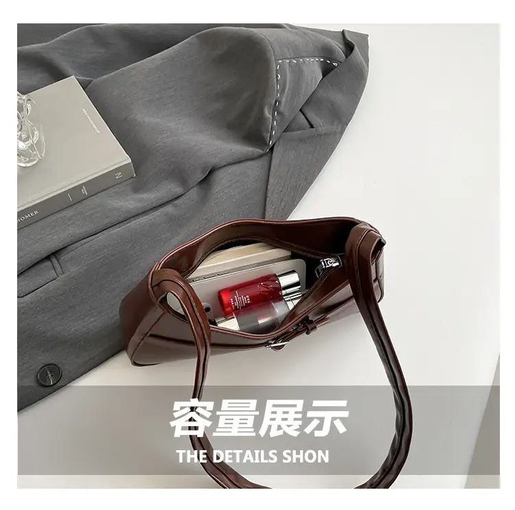 Trendy Brown French Style Shoulder Bag with Belt Buckle — feature 8