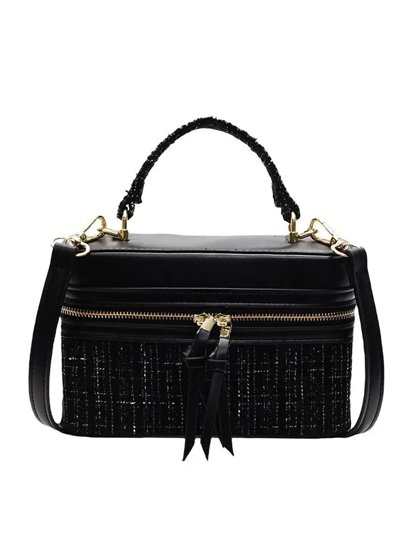 Women Woolen Crossbody Bag Blue Gold Zipper - Image 8