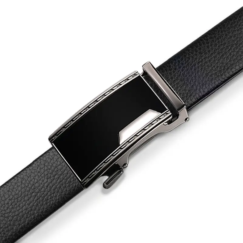 Men's Automatic Buckle Belt Genuine Leather Black - Image 3