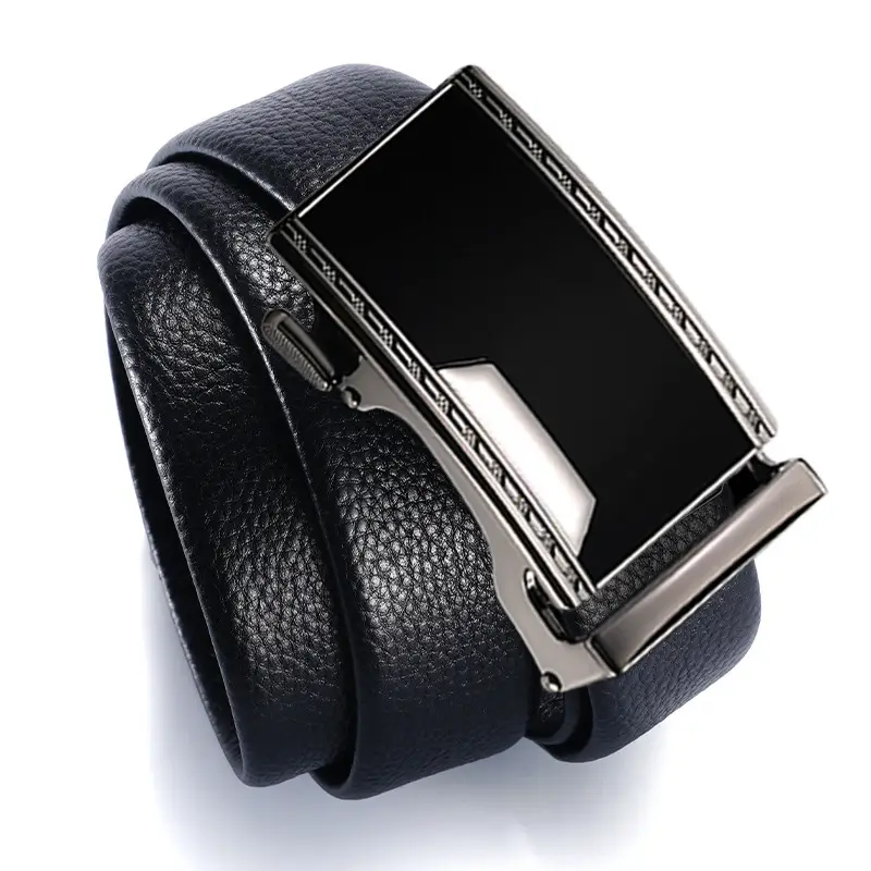 Men's Automatic Buckle Belt Genuine Leather Black - Image 4