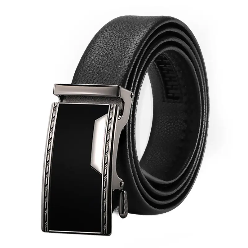 Men's Automatic Buckle Belt Genuine Leather Black - Image 6