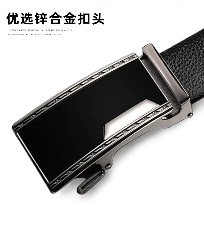 Men's Automatic Buckle Belt Genuine Leather Black — feature 2