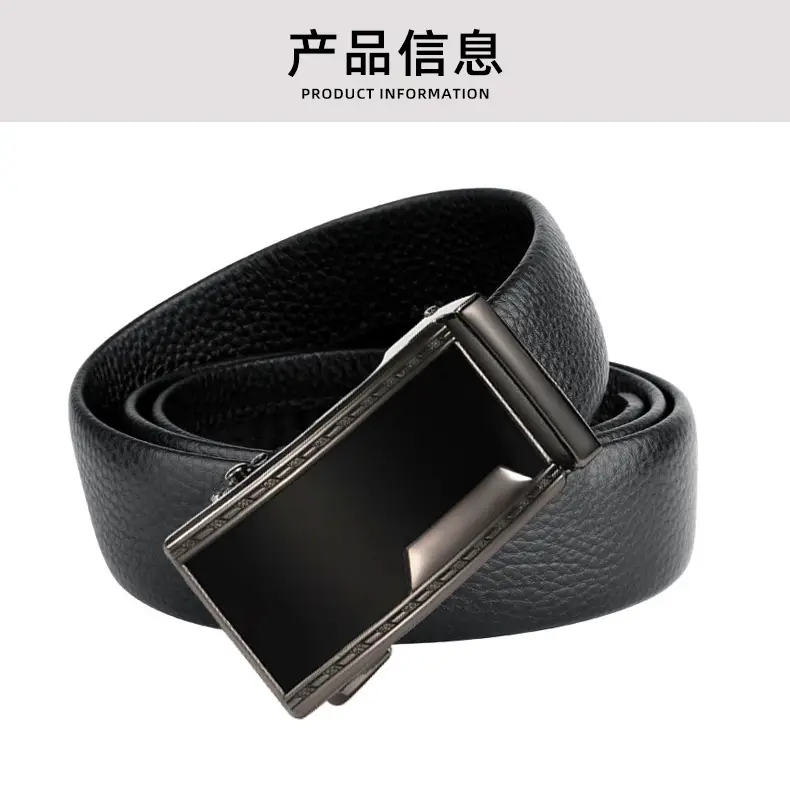 Men's Automatic Buckle Belt Genuine Leather Black — feature 3