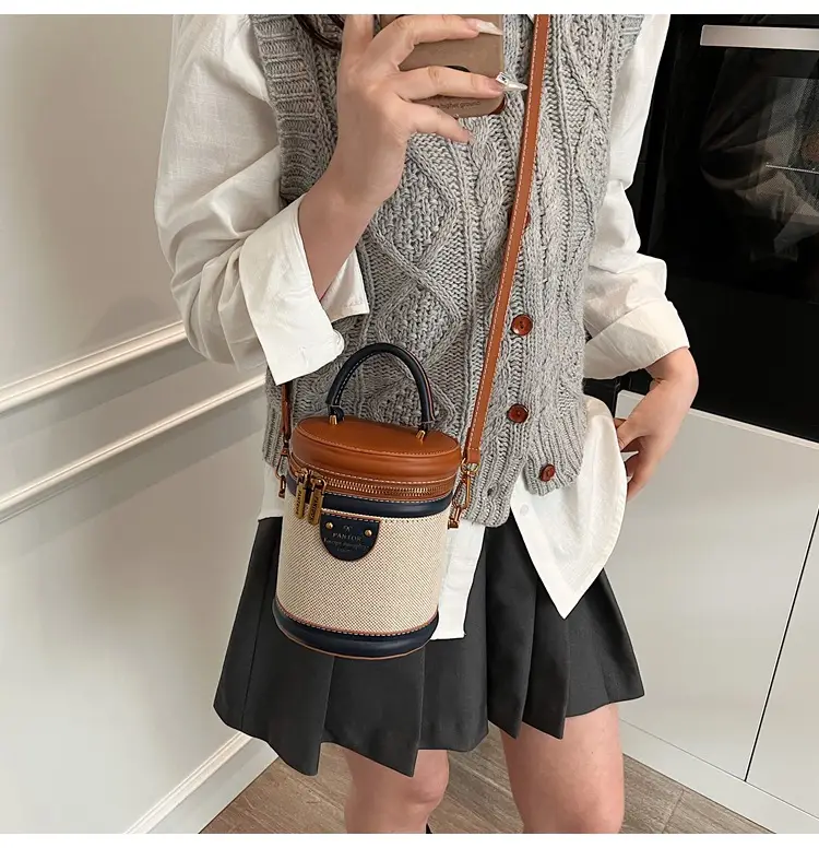 Orange Embroidered Crossbody Bucket Bag for Cooking — feature 33