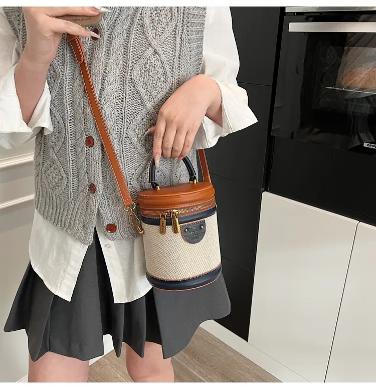 Orange Embroidered Crossbody Bucket Bag for Cooking — feature 34