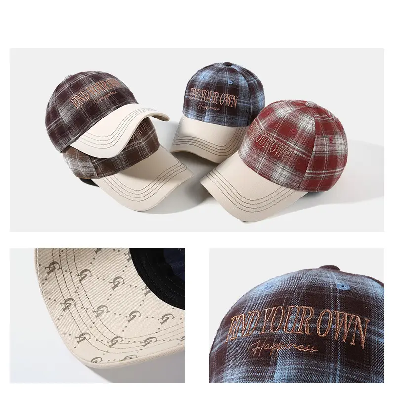 Women's Korean Embroidered Plaid Baseball Cap - Image 8