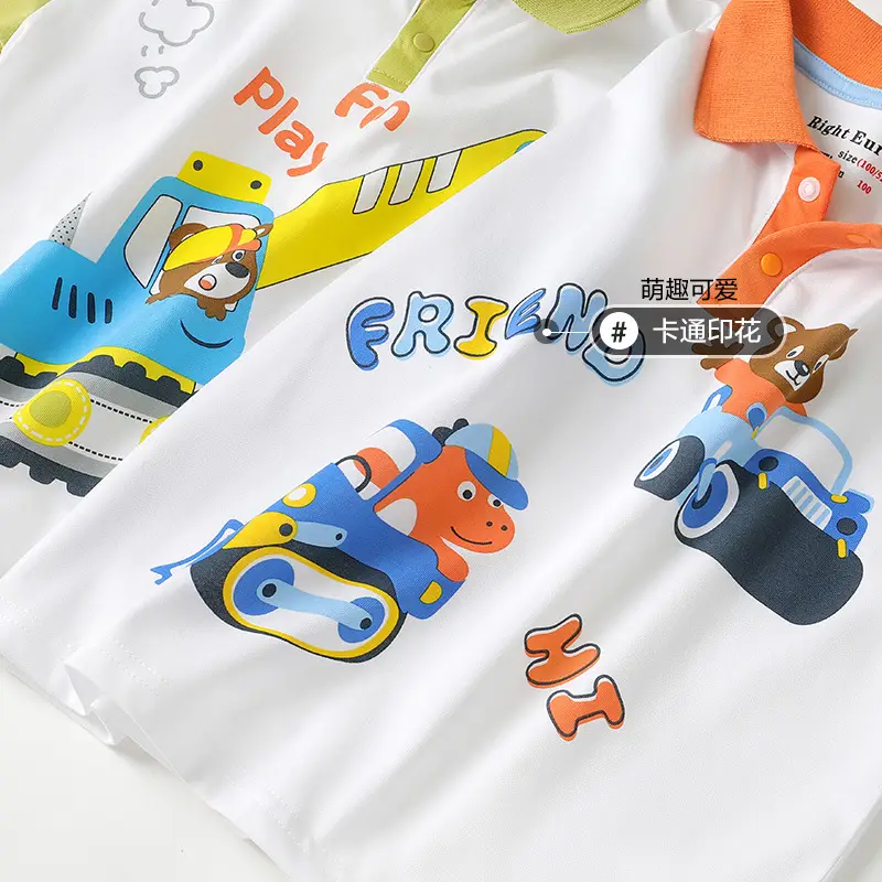 Boys' Cartoon Motorbike T-Shirt White Short Sleeve Summer
