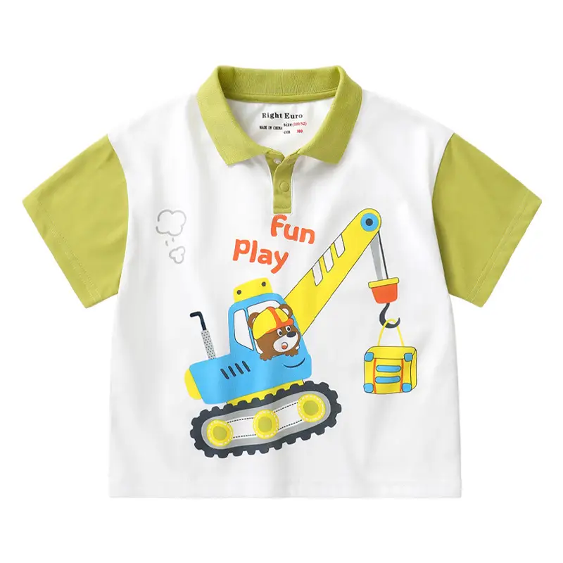 Boys' Cartoon Motorbike T-Shirt White Short Sleeve Summer