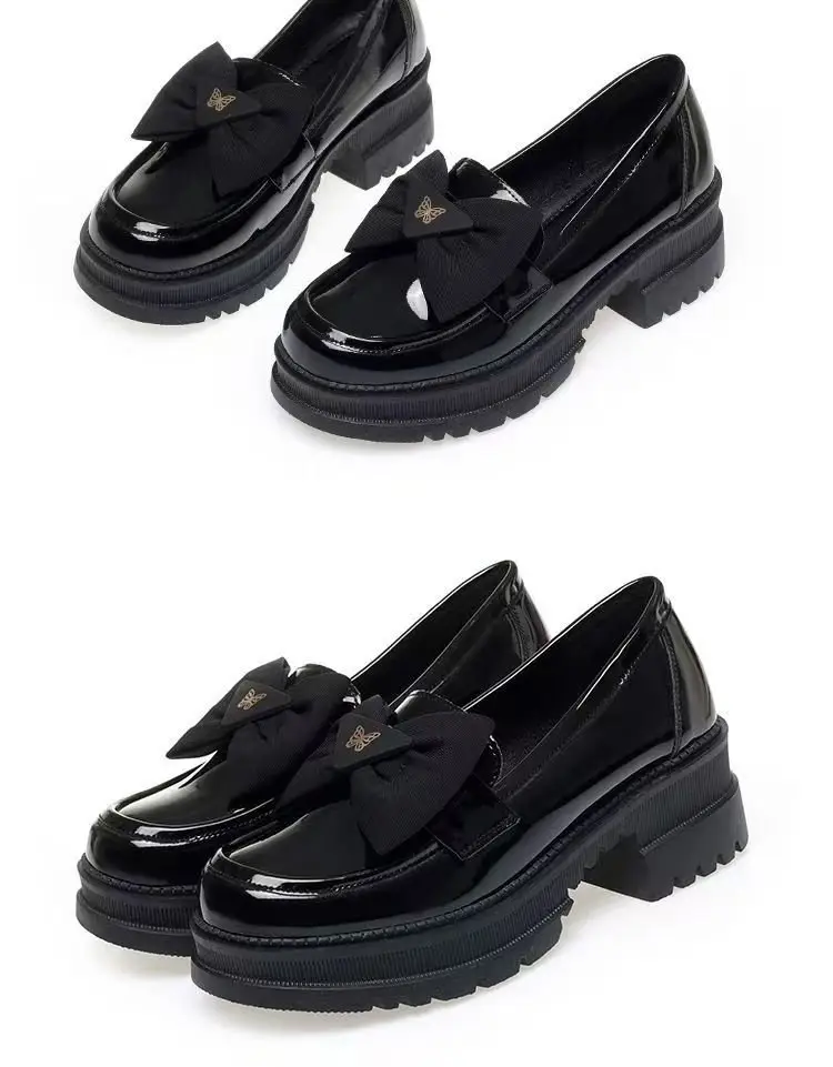 2025 Spring New Loafers Patent Leather Bow Single-layer Shoes Women's Thick Heel Thick-soled British Style Joker Small Leather Shoes — feature 17