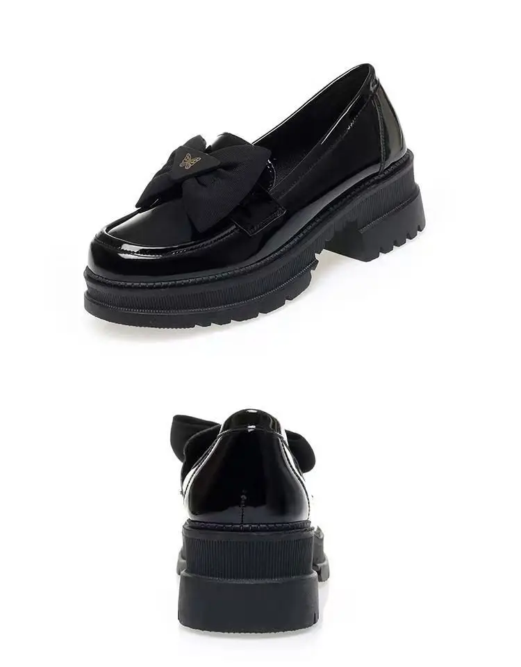 2025 Spring New Loafers Patent Leather Bow Single-layer Shoes Women's Thick Heel Thick-soled British Style Joker Small Leather Shoes — feature 18