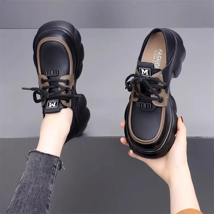 Thick-soled loafers British-style small leather shoes 2025 spring new lace-up muffin versatile heightening retro single-layer shoes - Image 6