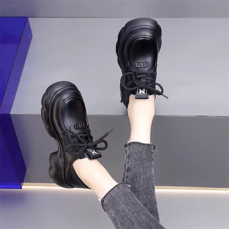 Thick-soled loafers British-style small leather shoes 2025 spring new lace-up muffin versatile heightening retro single-layer shoes - Image 7