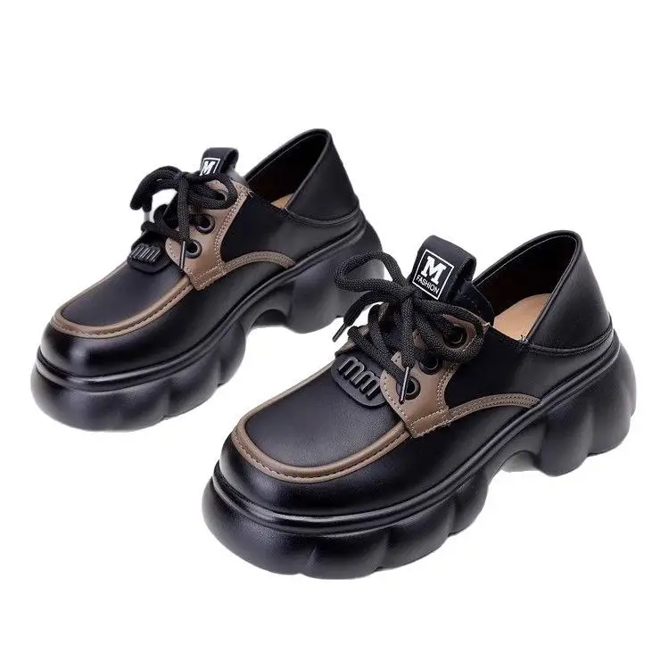 Thick-soled loafers British-style small leather shoes 2025 spring new lace-up muffin versatile heightening retro single-layer shoes - Image 8